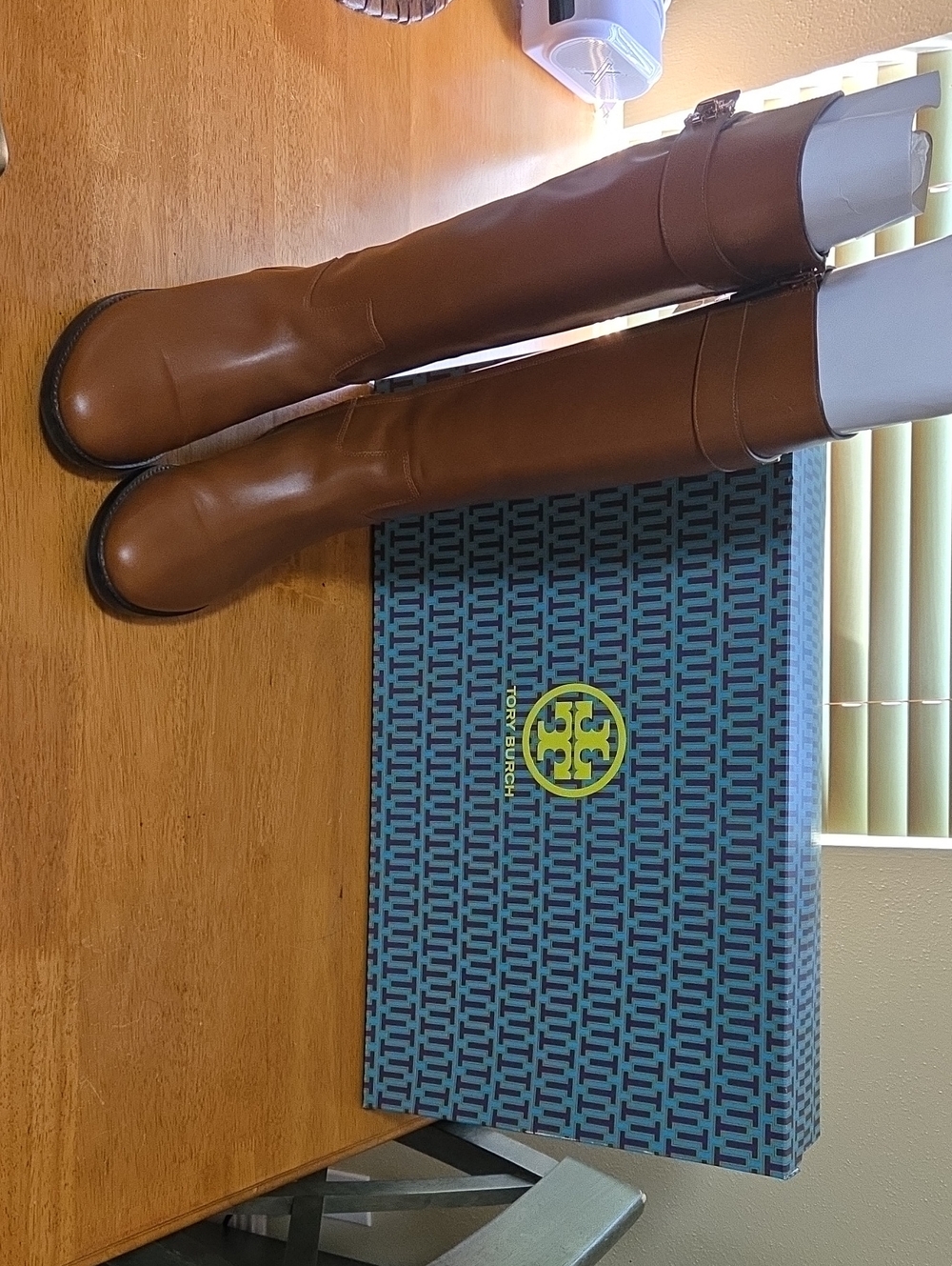 Tory Burch Leather Tall Riding Boots in Cognac